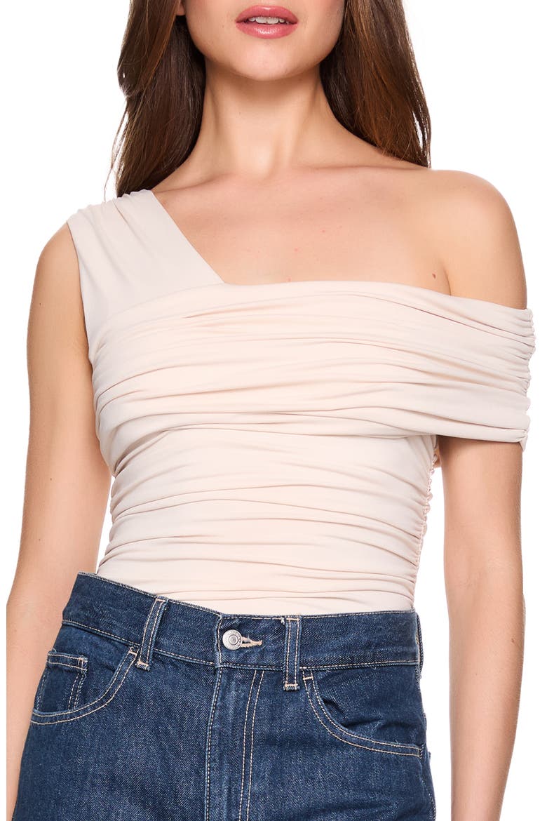 One-Shoulder Gathered Knit Top, Main, color, BLANCHED ALMOND