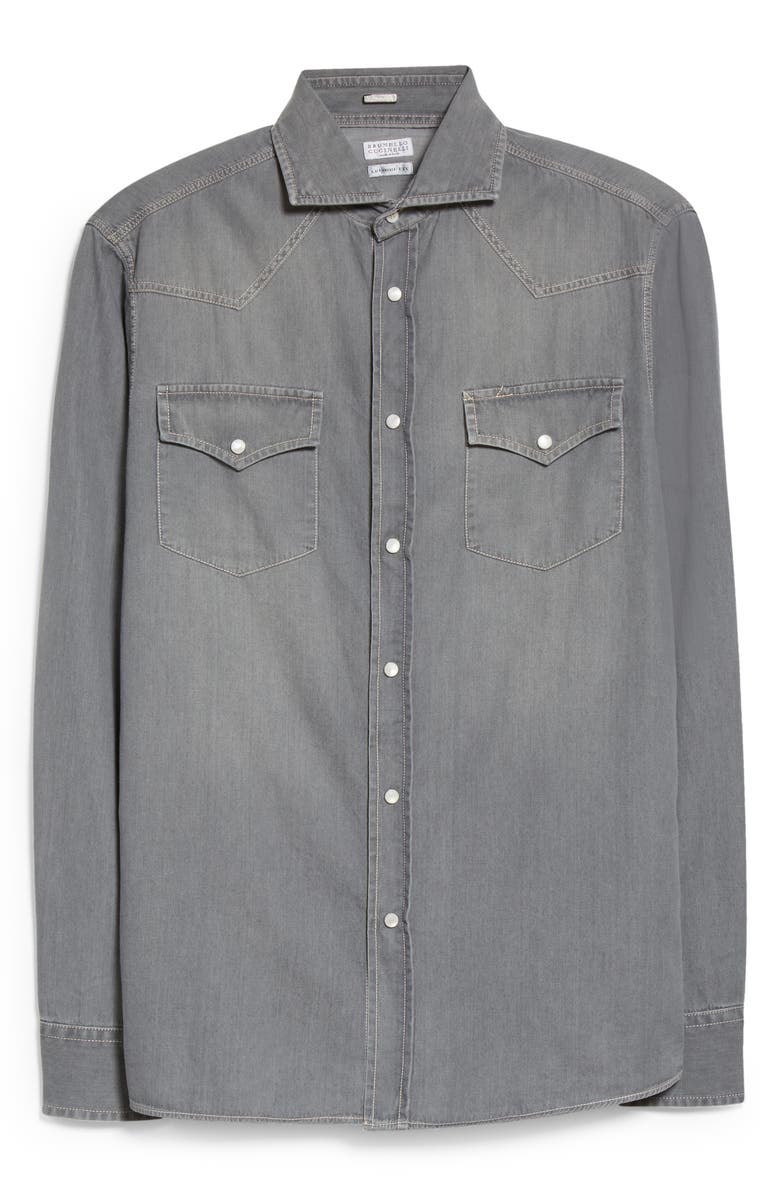 Brunello Cucinelli Leisure Fit Denim Western Shirt, Alternate, color, 