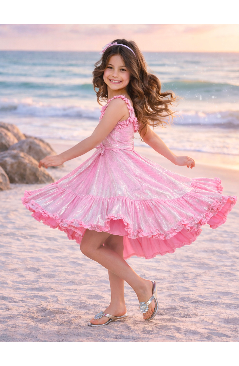 Mia Belle Girls Cute Girls Ruffle Hi-Lo Dress, Alternate, color, Pink