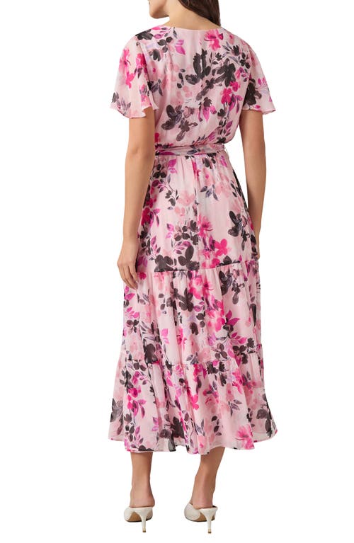 Kasper Floral Short Sleeve Tiered Maxi Dress In Tutu Pink Multi