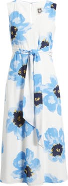 Anne Klein Floral Tie Belt Midi Dress