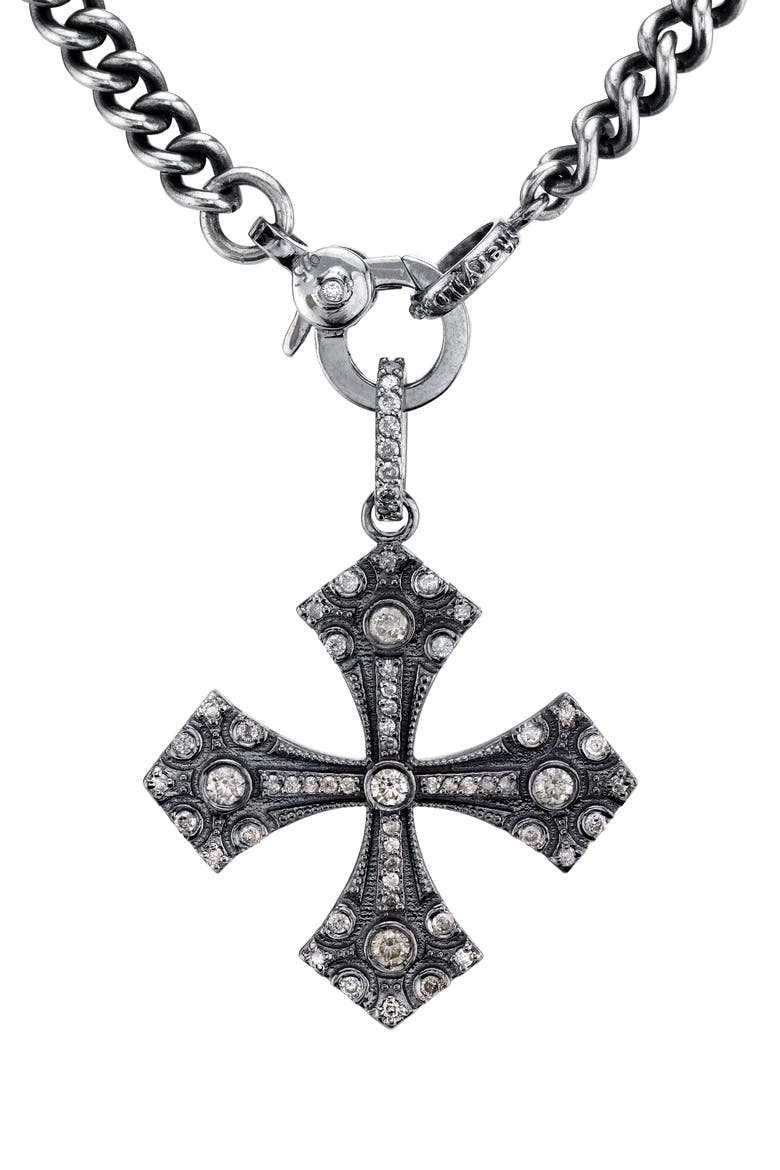 Gothic Cross Pendant Necklace with Diamonds, Alternate, color, STERLING SILVER