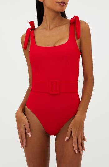 Beach Riot Sydney Belted One-piece Swimsuit In Red