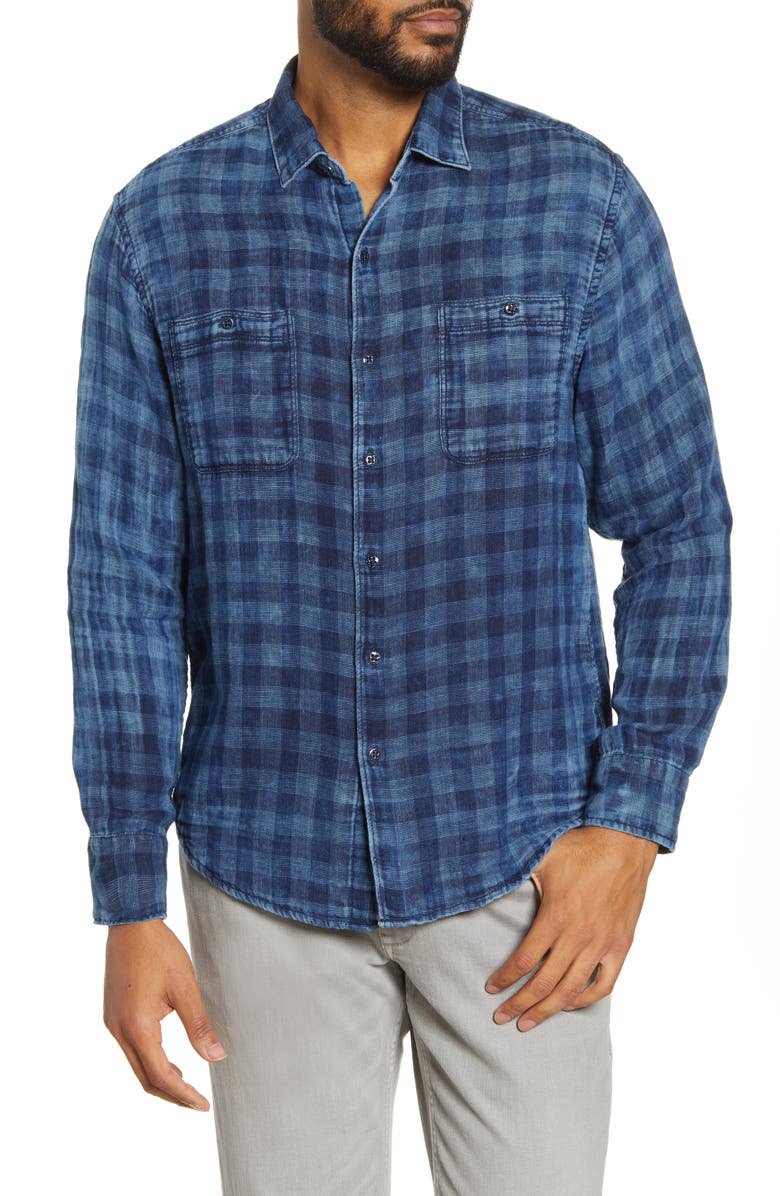 Tommy Bahama India Indigo Check Button-Up Shirt, Main, color, 