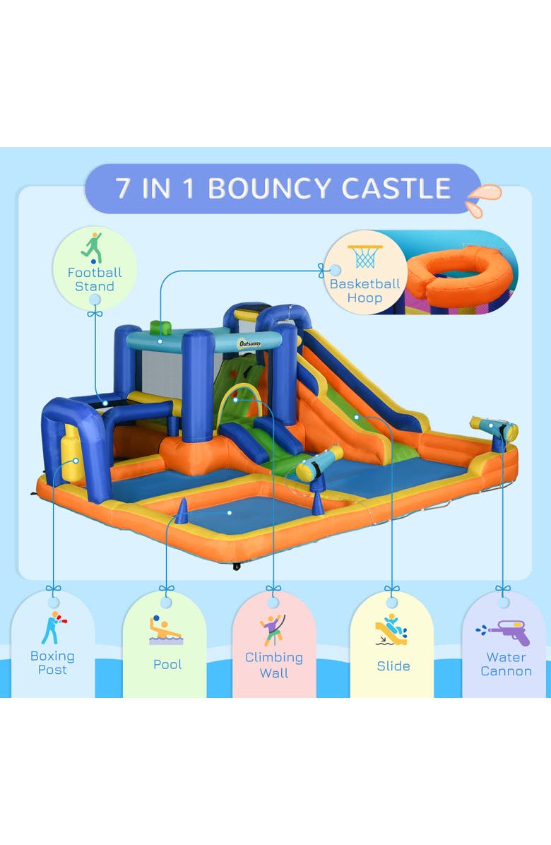 Outsunny 7 in 1 Water Slide with Slide, Pool, Climbing Wall, Alternate, color, Multi Color