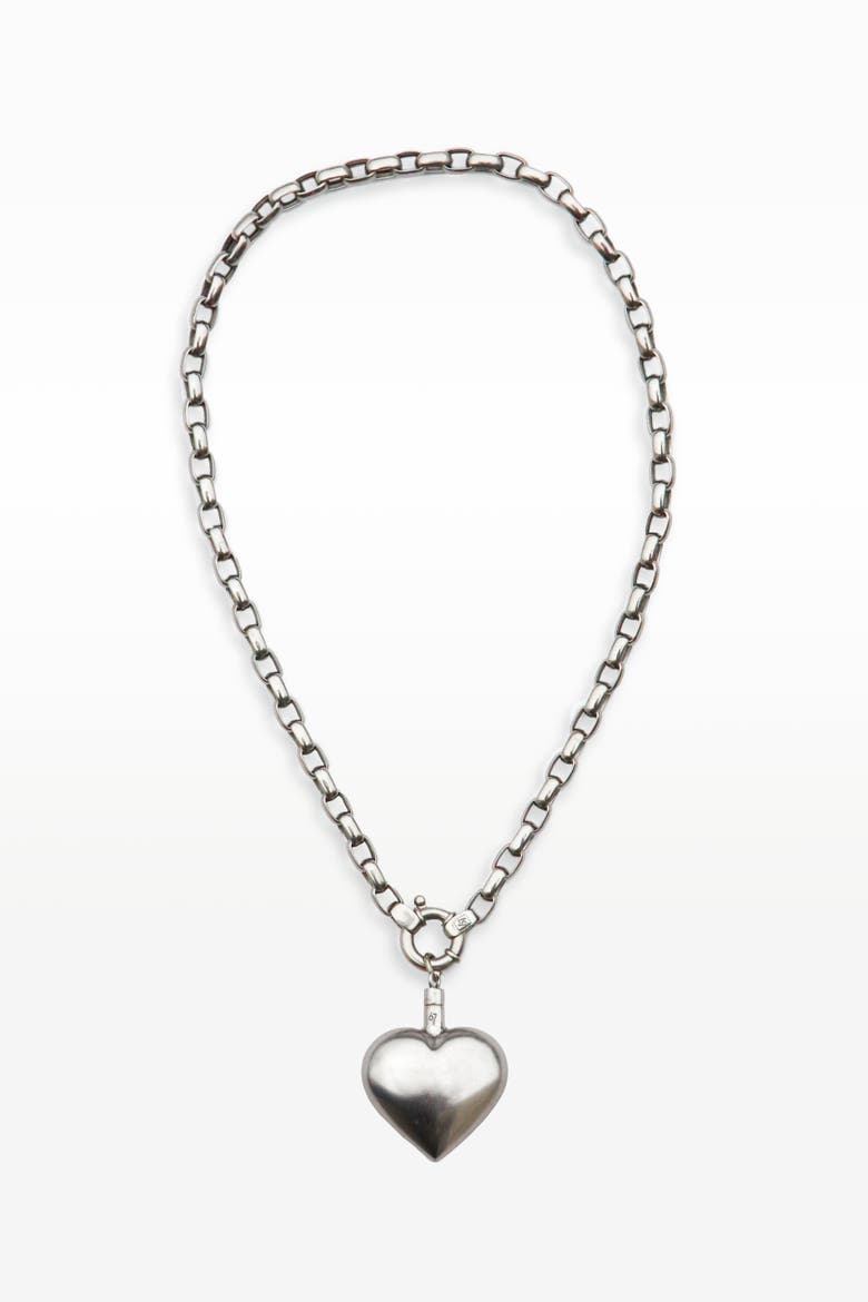 Puffed Heart Paperclip Necklace, Alternate, color, Silver