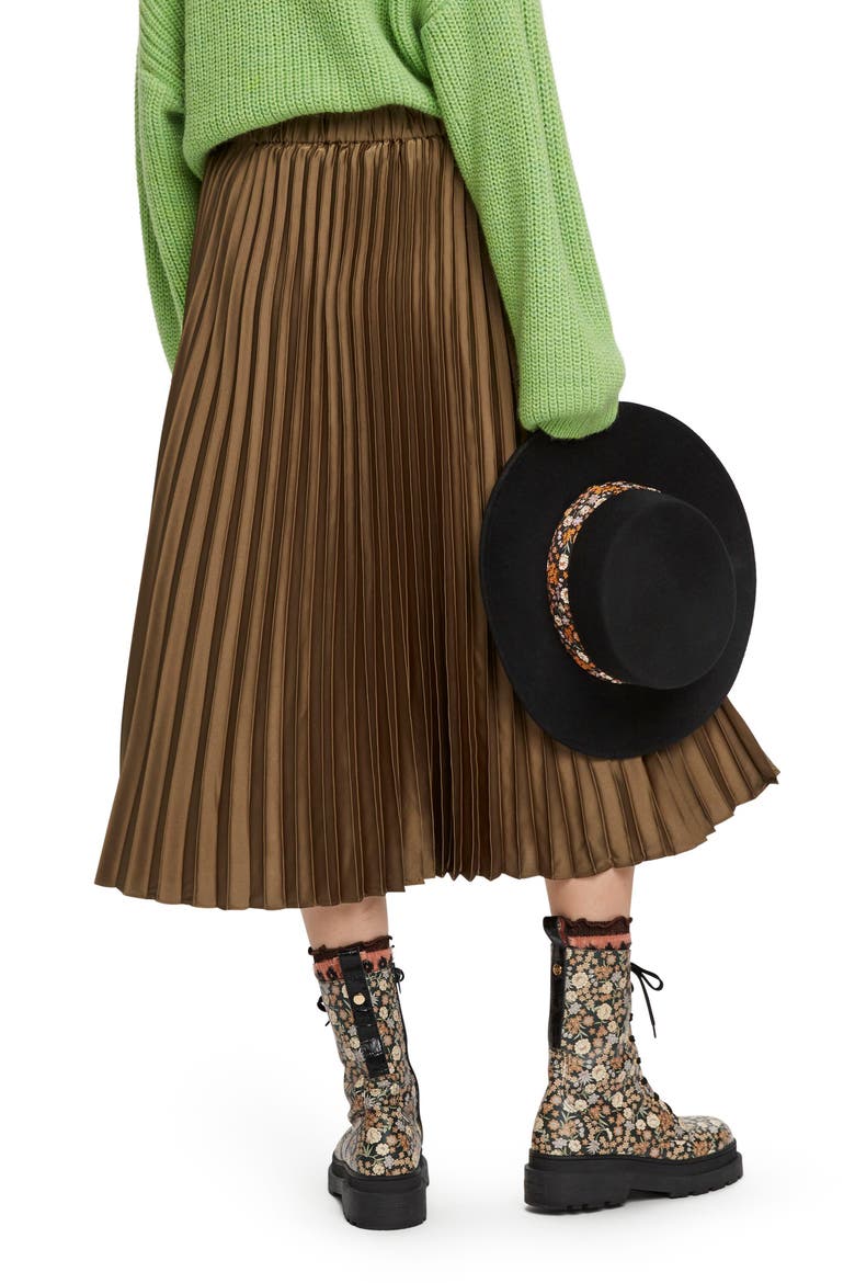 Pleated Midi Skirt, Alternate, color, MILITARY
