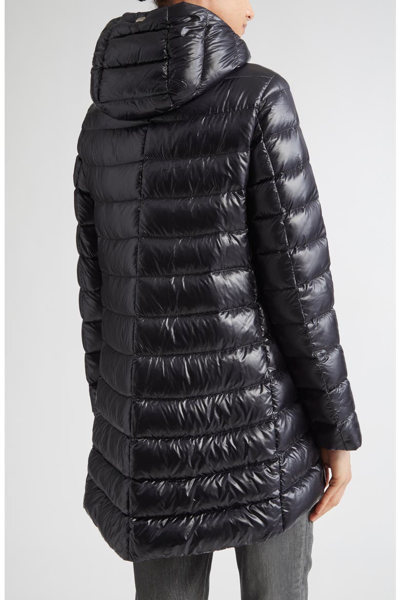 Shiny Nylon Hooded Down Puffer Jacket, Alternate, color, BLACK