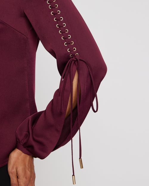 Santorelli Livi Long Sleeve Top With Grommet Detail In Fluid Crepe In Purple