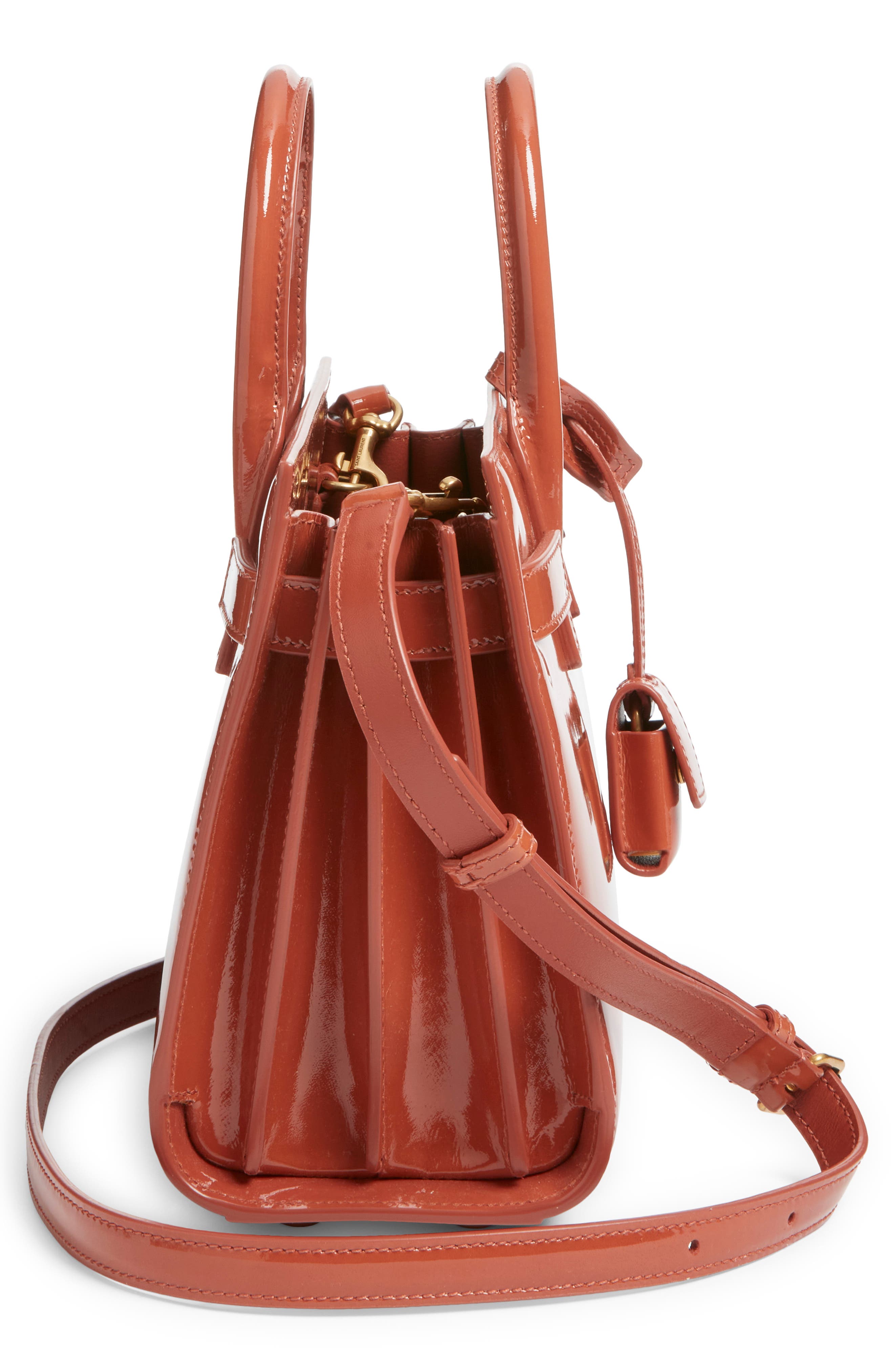 Saint Laurent Nano Sac de Jour Patent Leather Handbag, Alternate, color, Mild Rose