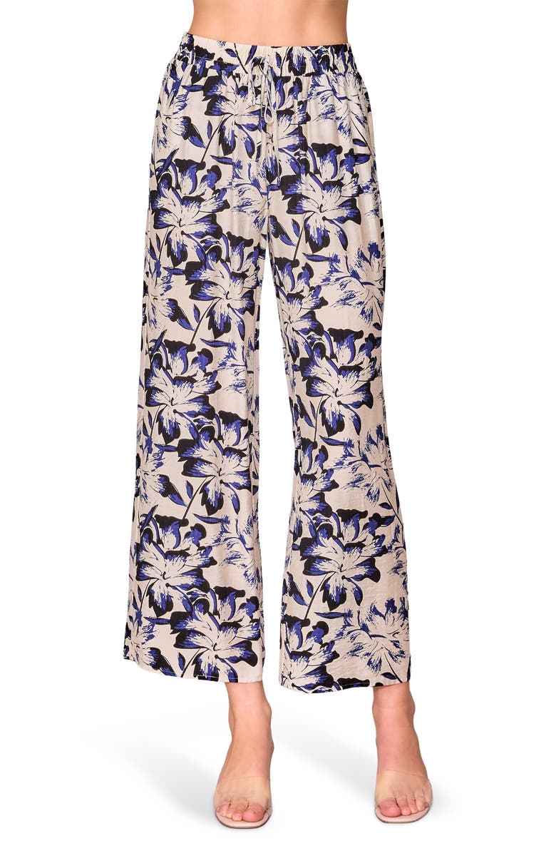 MELLODAY Floral Print Ankle Pants, Main, color, Navy Ivory