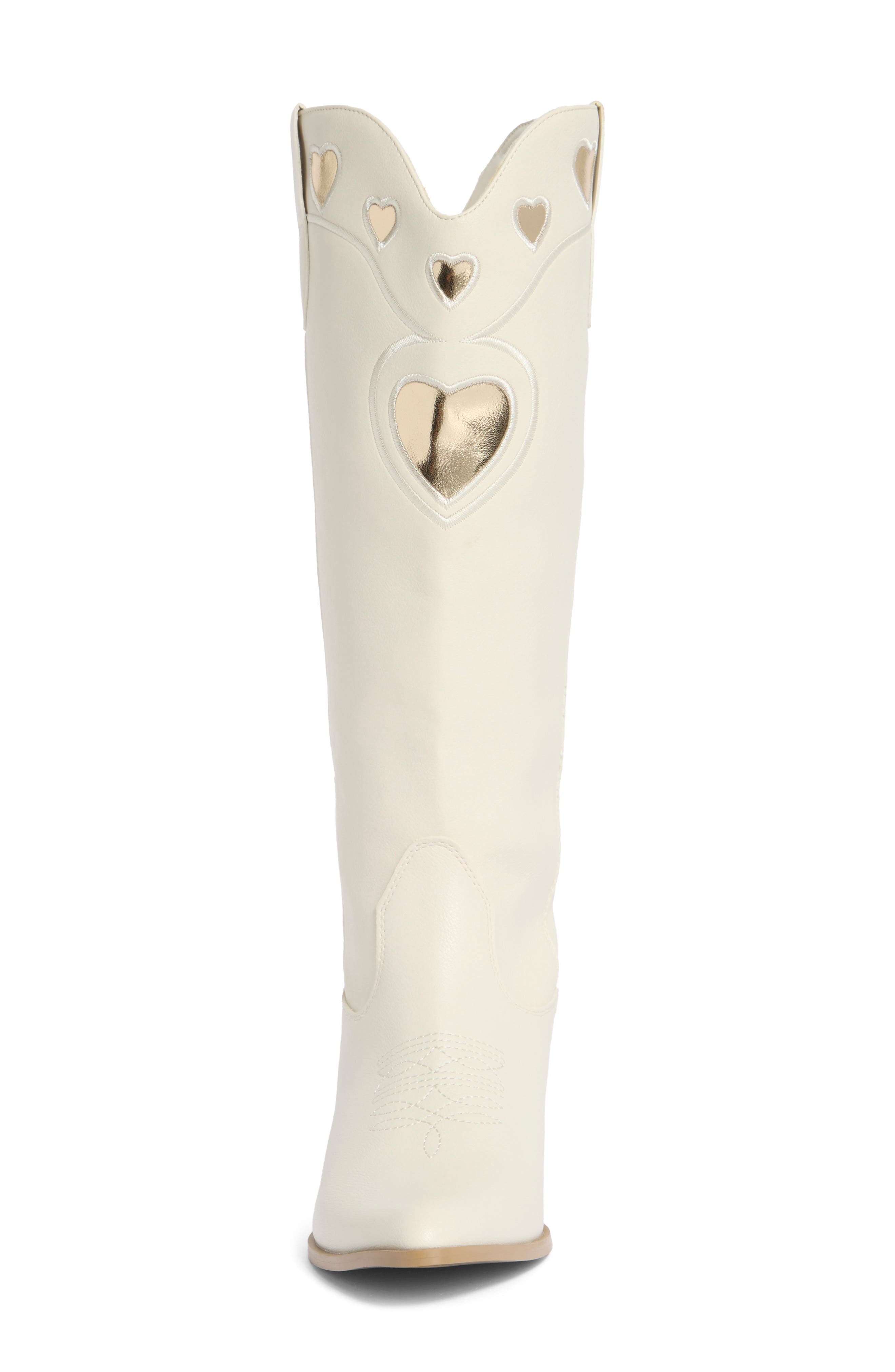 Velma Faux Leather Western Boot, Alternate, color, IVORY/ GOLD METALLIC