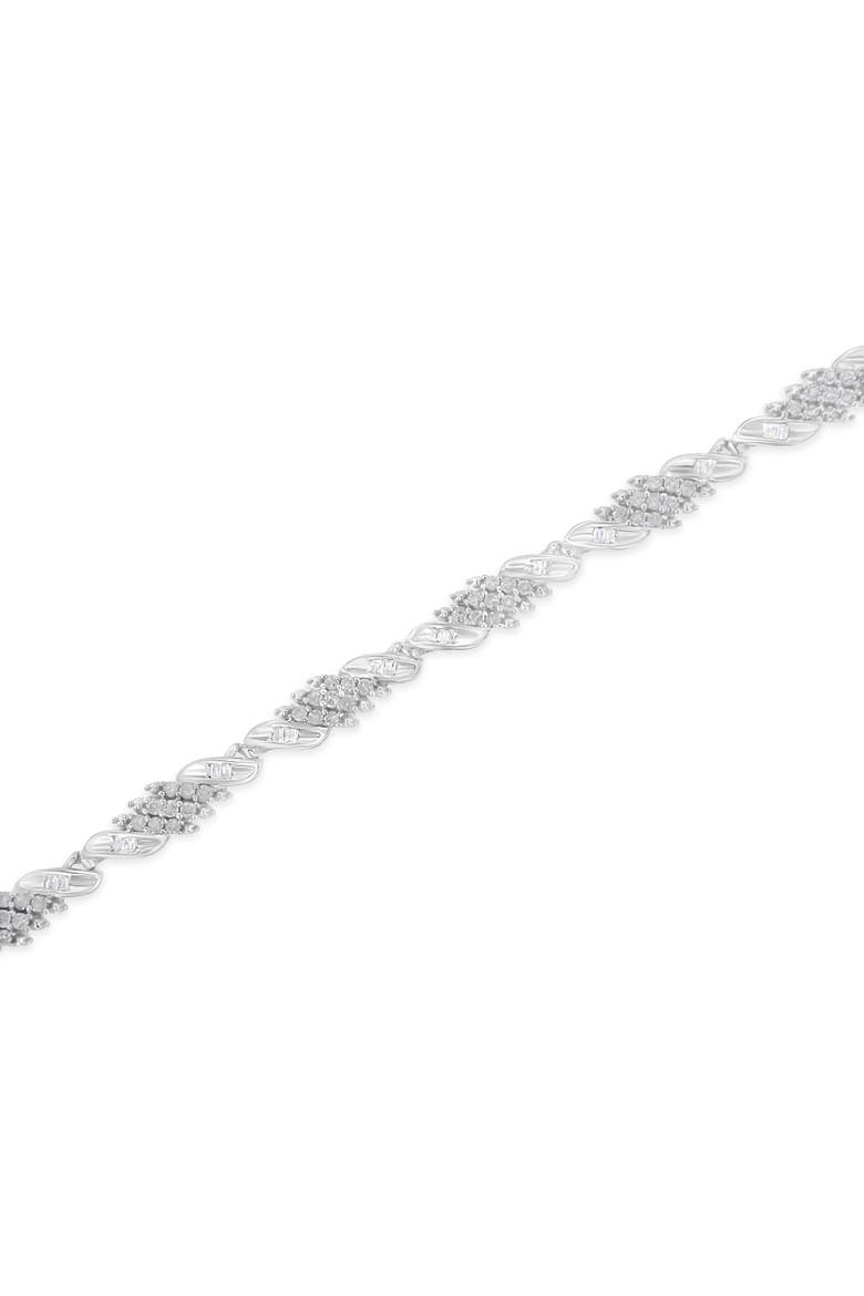 Silver 1-1/2 Cttw Round and Baguette Cut Diamond Wave Link Bracelet, Alternate, color, White