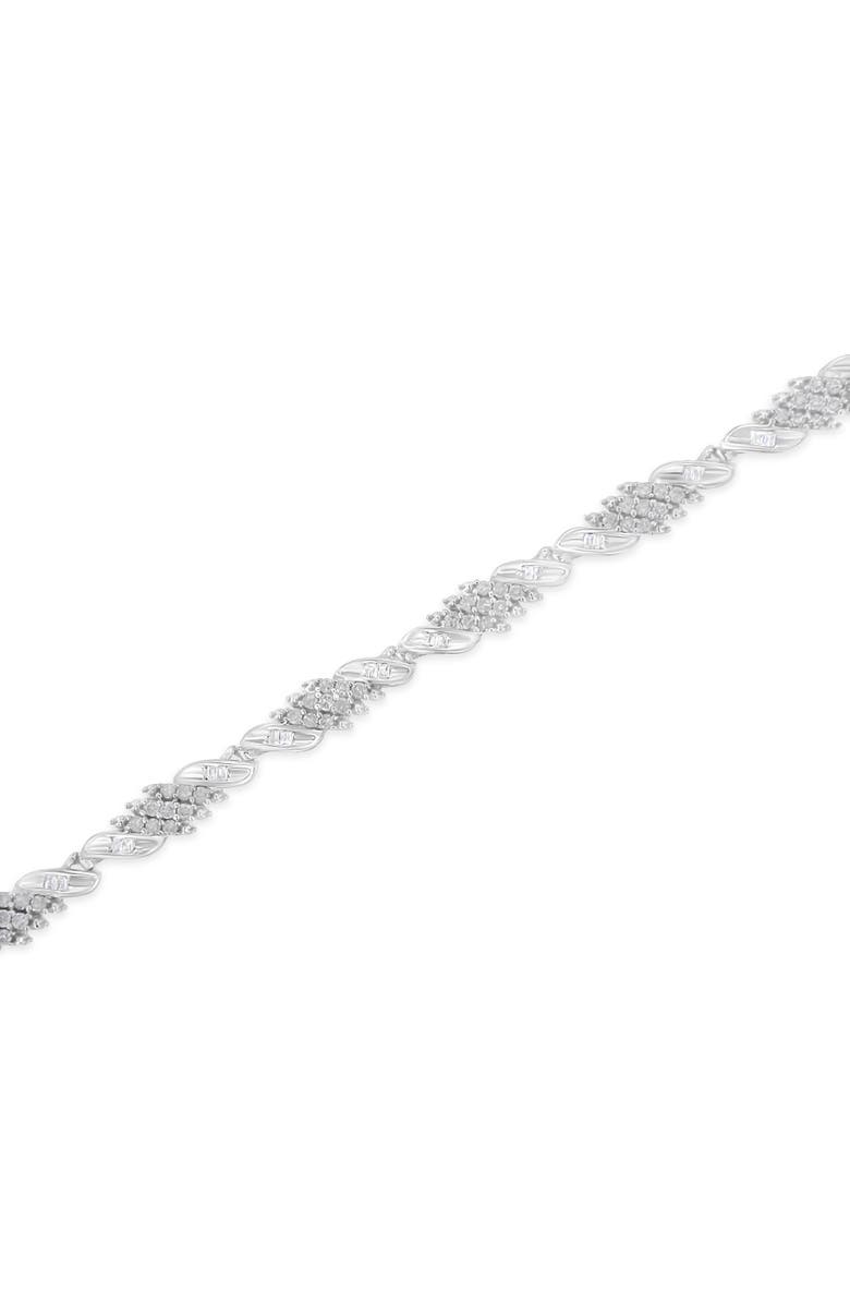 Haus of Brilliance Silver 1-1/2 Cttw Round and Baguette Cut Diamond Wave Link Bracelet, Alternate, color, White