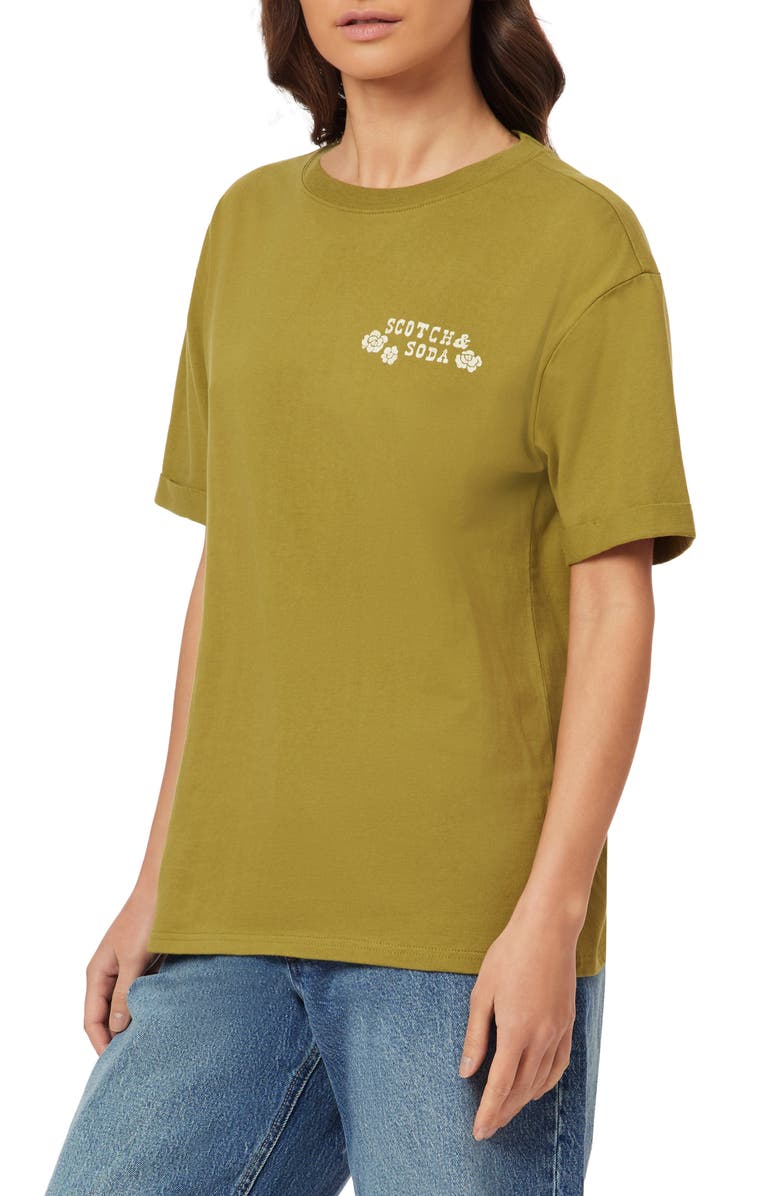 Scotch & Soda Relaxed Fit Roll Cuff Graphic T-Shirt, Alternate, color, Green Moss W/ Whitecap