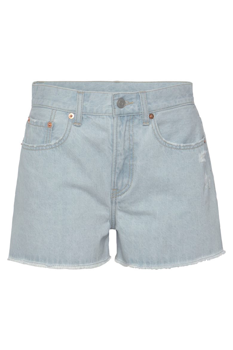 Mid Rise Frayed Hem Shorts, Alternate, color, Blue Wash