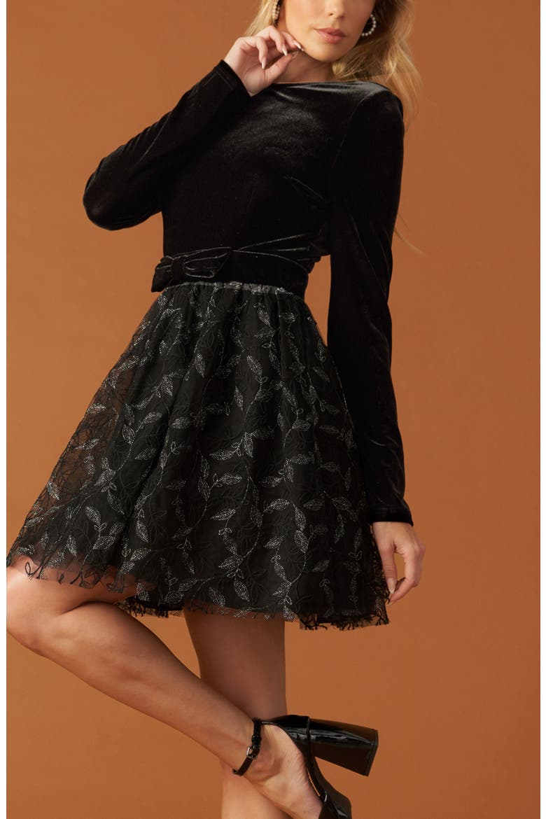 Textured Long Sleeve Minidress, Alternate, color, BLACK