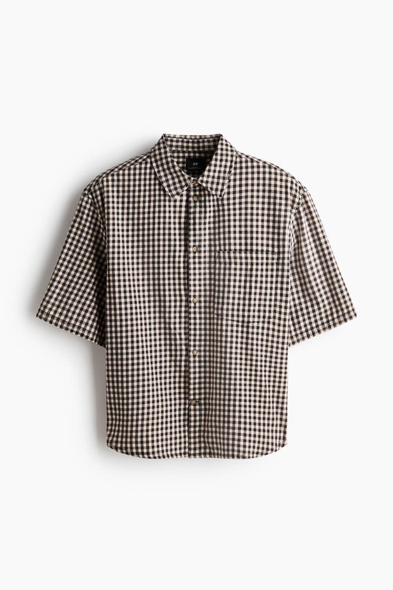 Relaxed Fit Short-sleeved Cotton Shirt, Alternate, color, Black/checked