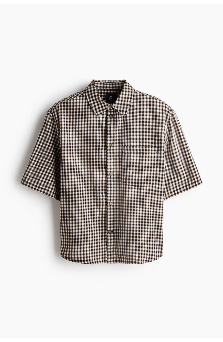 H&M Relaxed Fit Short-sleeved Cotton Shirt, Alternate, color, Black/Checked