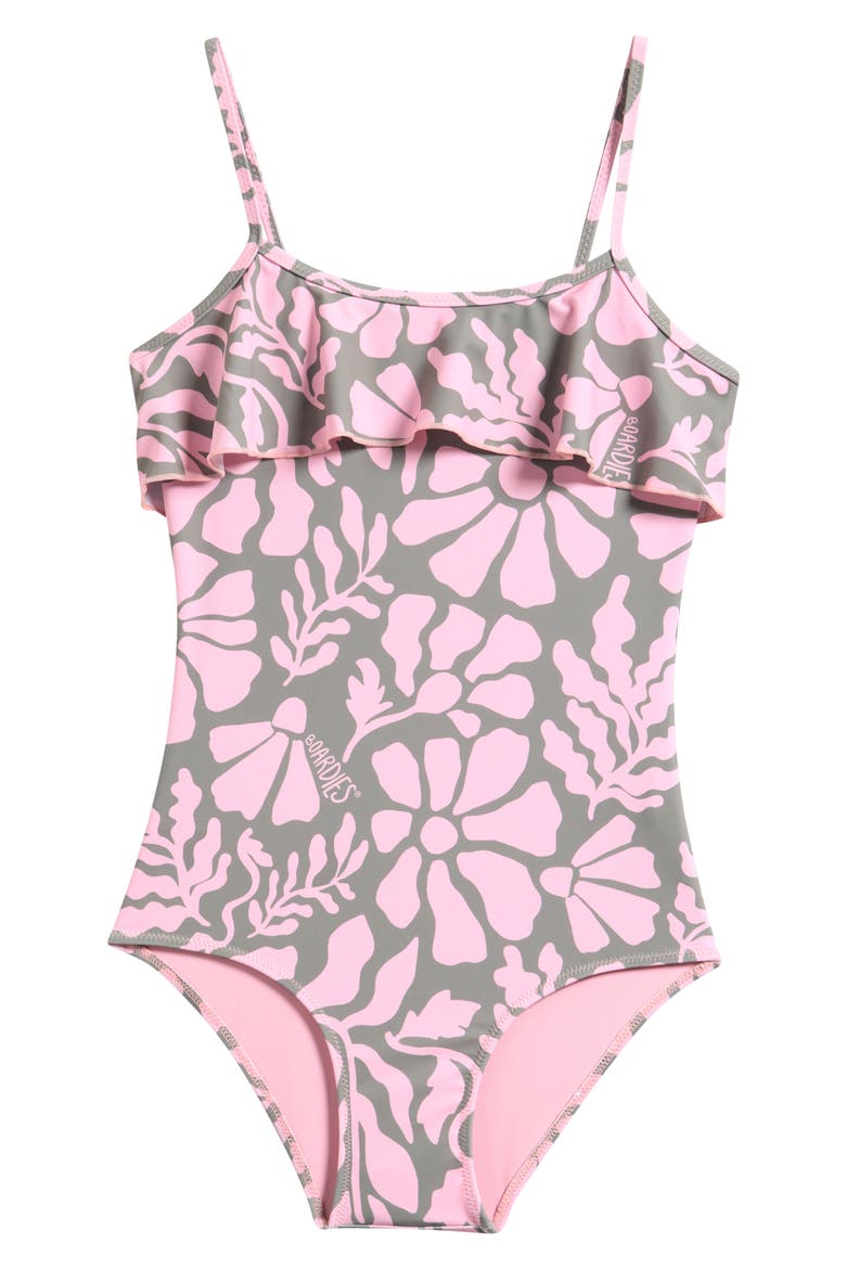 Kids' Ruffle One-Piece Swimsuit, Main, color, OLIVE/ PINK