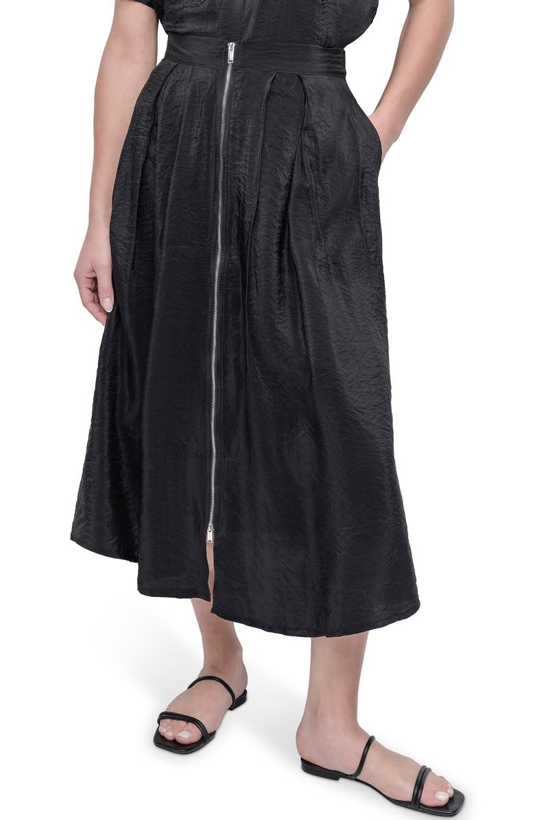 DKNY Zip Front Crinkled Satin Skirt, Main, color, 