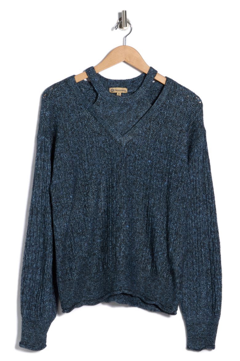 Cutout Sweater, Alternate, color, HEATHER ORION BLUE