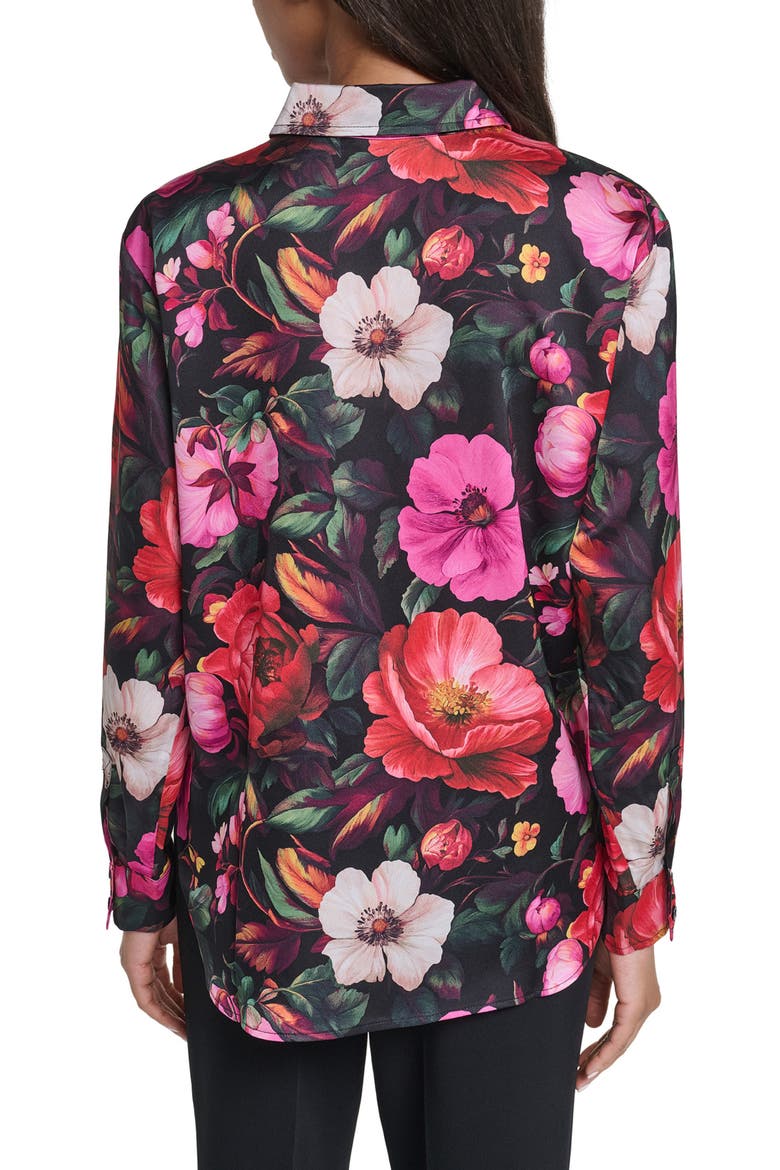 Printed Satin Button-Up Shirt, Alternate, color, BLACK MULTI