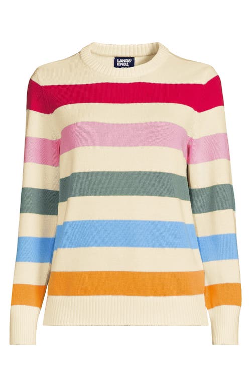Lands' End Cotton Drifter Crew Neck Sweater In Fresh Ivory Multi Bold Stripe