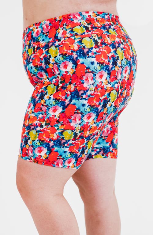 Calypsa Plus Size Mid-thigh Swim Shorts In Multi