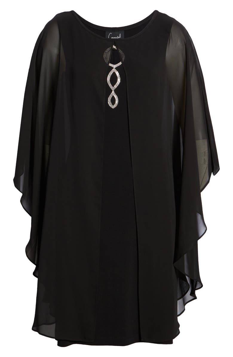 Connected Apparel Chiffon Overlay Cape Dress, Alternate, color, 