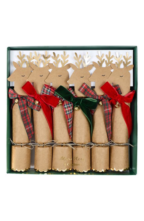 6-Pack Assorted Santa, Reindeer & Trees Christmas Crackers