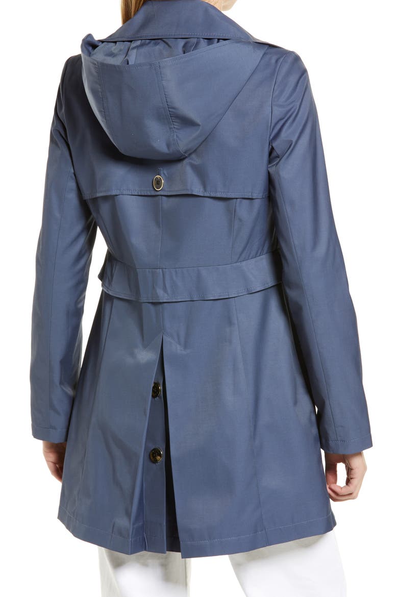 Water Repellent Hooded Cotton Blend Trench Coat, Alternate, color, BLUE STEEL