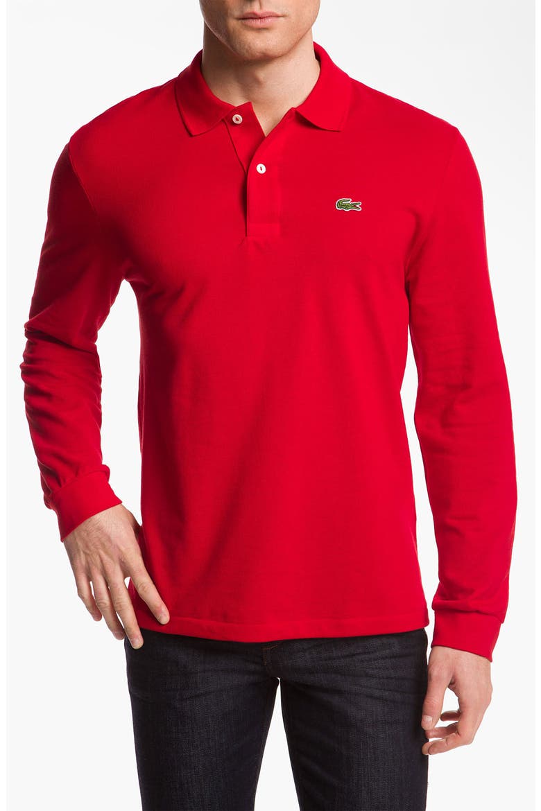 Regular Fit Long Sleeve Piqué Polo, Main, color, ROUGE