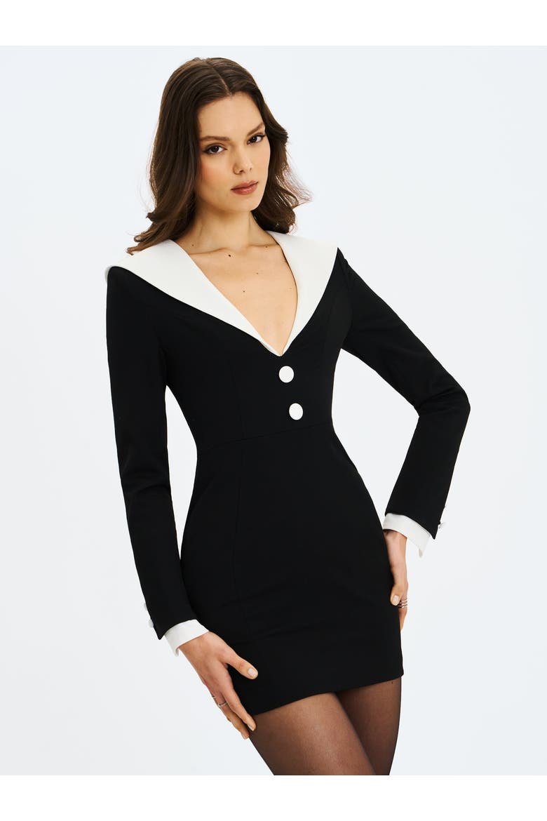 Heather Collared Decorative Button-Front Mini Dress, Alternate, color, Black