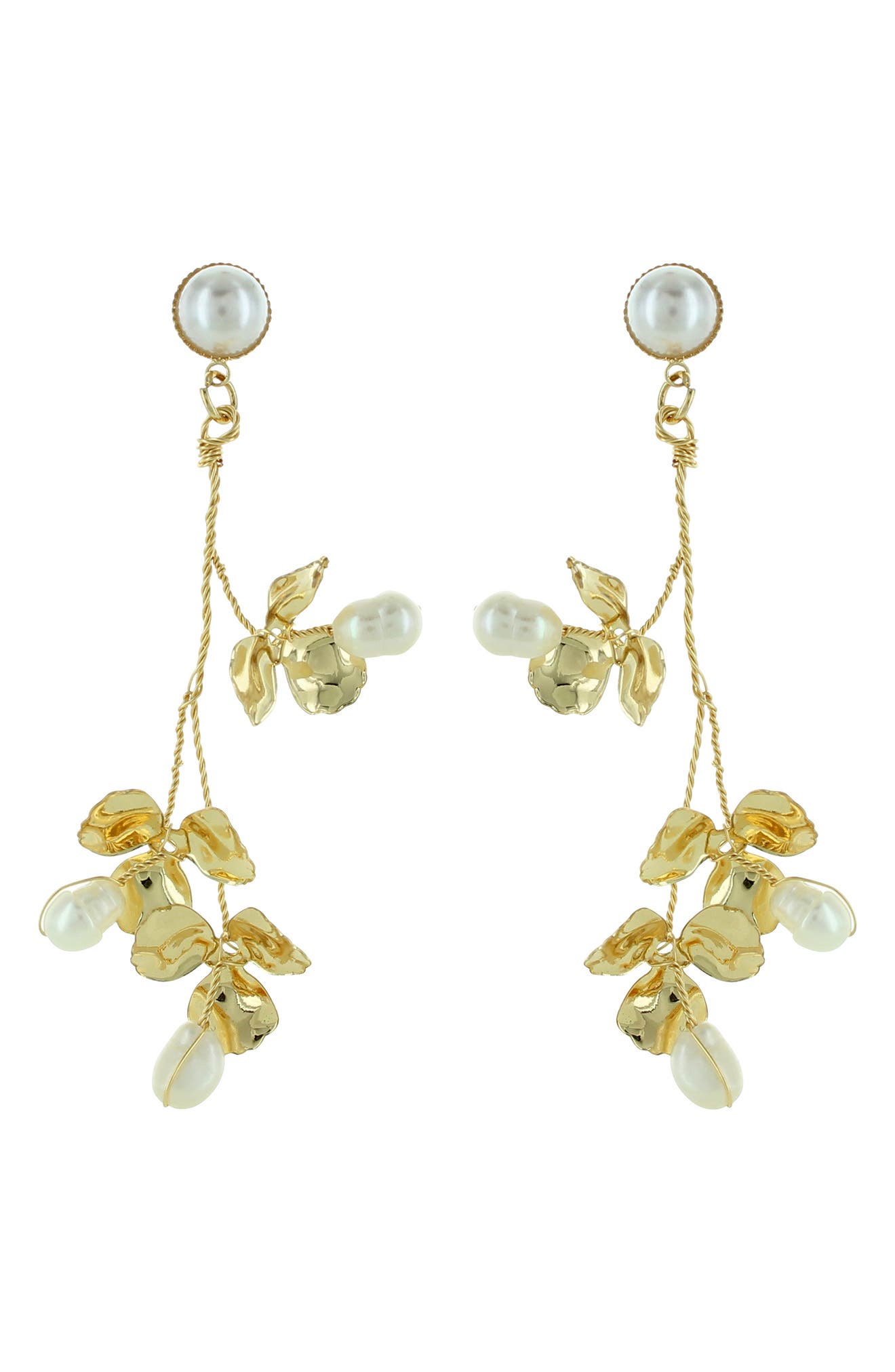 OLIVIA WELLES Tasia Imitation Pearl Leaf Drop Earrings