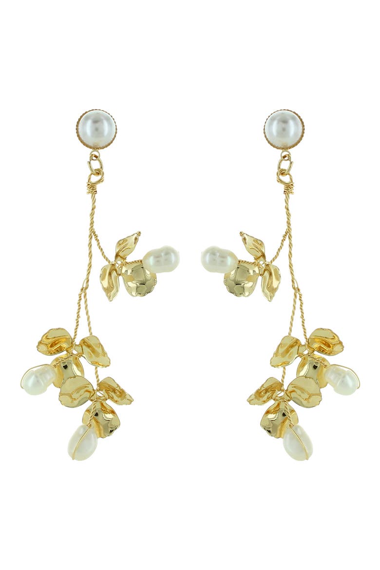 Tasia Imitation Pearl Leaf Drop Earrings, Main, color, WHITE