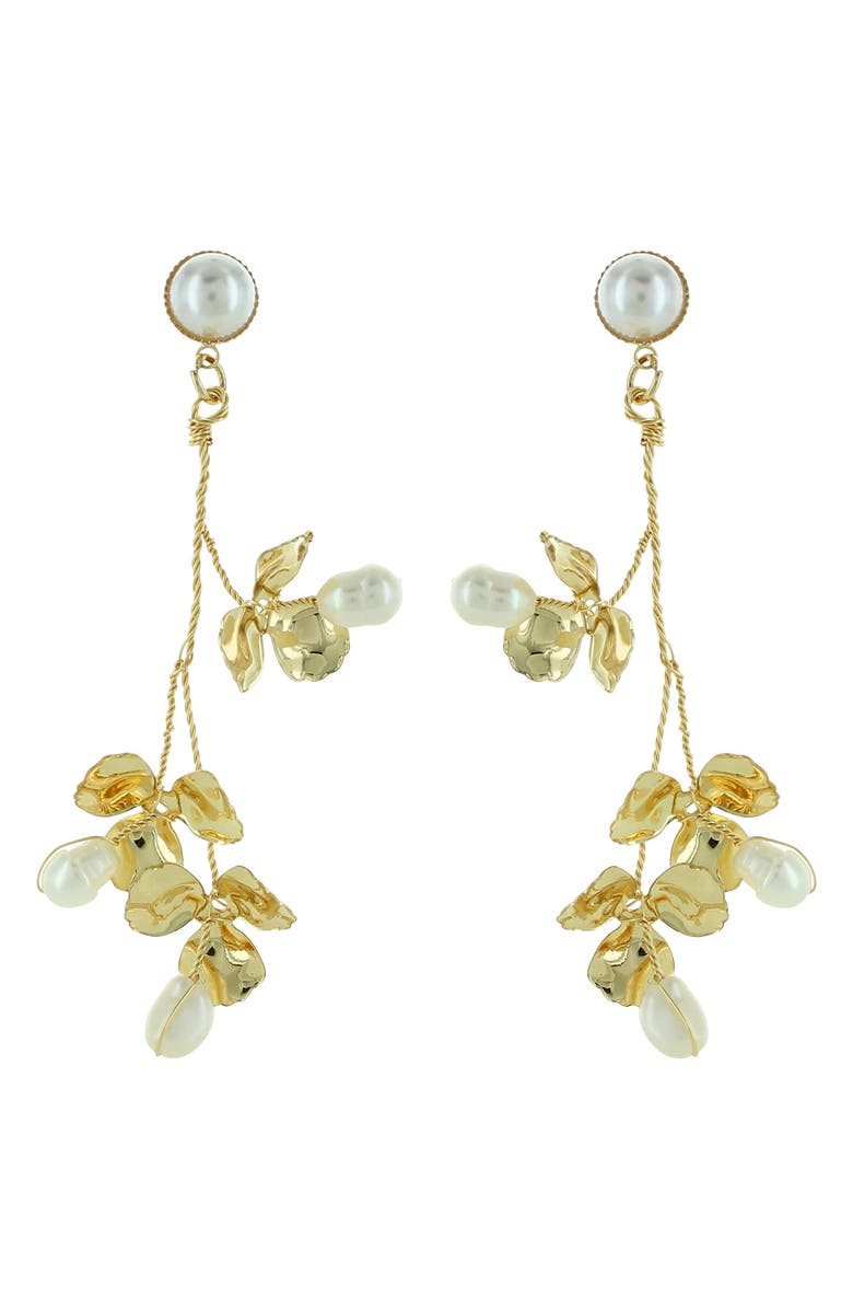 OLIVIA WELLES Tasia Imitation Pearl Leaf Drop Earrings, Main, color, White