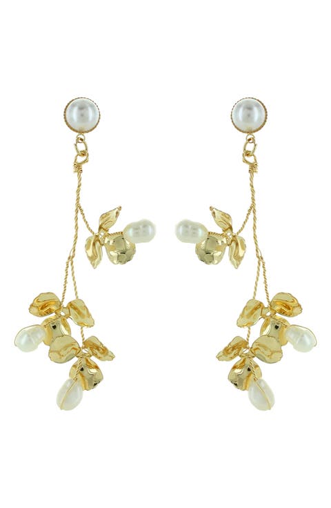 Tasia Imitation Pearl Leaf Drop Earrings