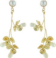 OLIVIA WELLES Tasia Imitation Pearl Leaf Drop Earrings