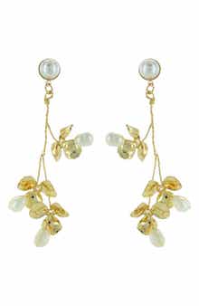 OLIVIA WELLES Tasia Imitation Pearl Leaf Drop Earrings