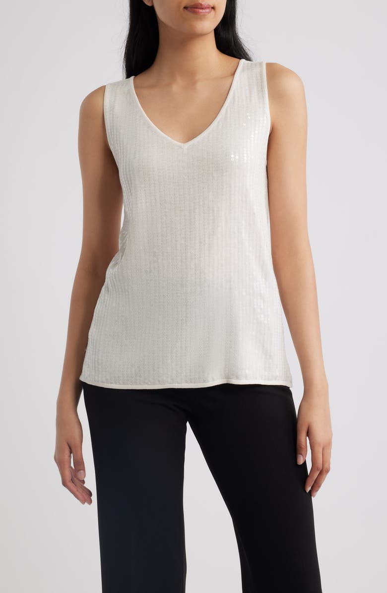 Anne Klein Double V-Neck Sweater Tank, Main, color, White Dove