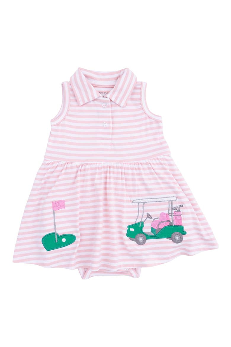 Striped Golf Polo Skirted Romper, Main, color, PINK WHITE