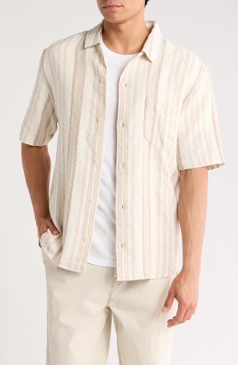 Corridor Bari Stripe Linen & Cotton Camp Shirt, Main, color, Natural