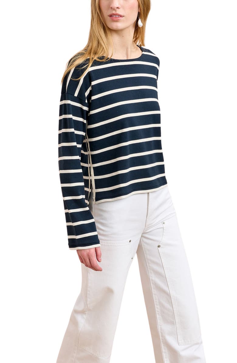 La Ligne Long Sleeve Breton Tee, Alternate, color, Navy/Ecru