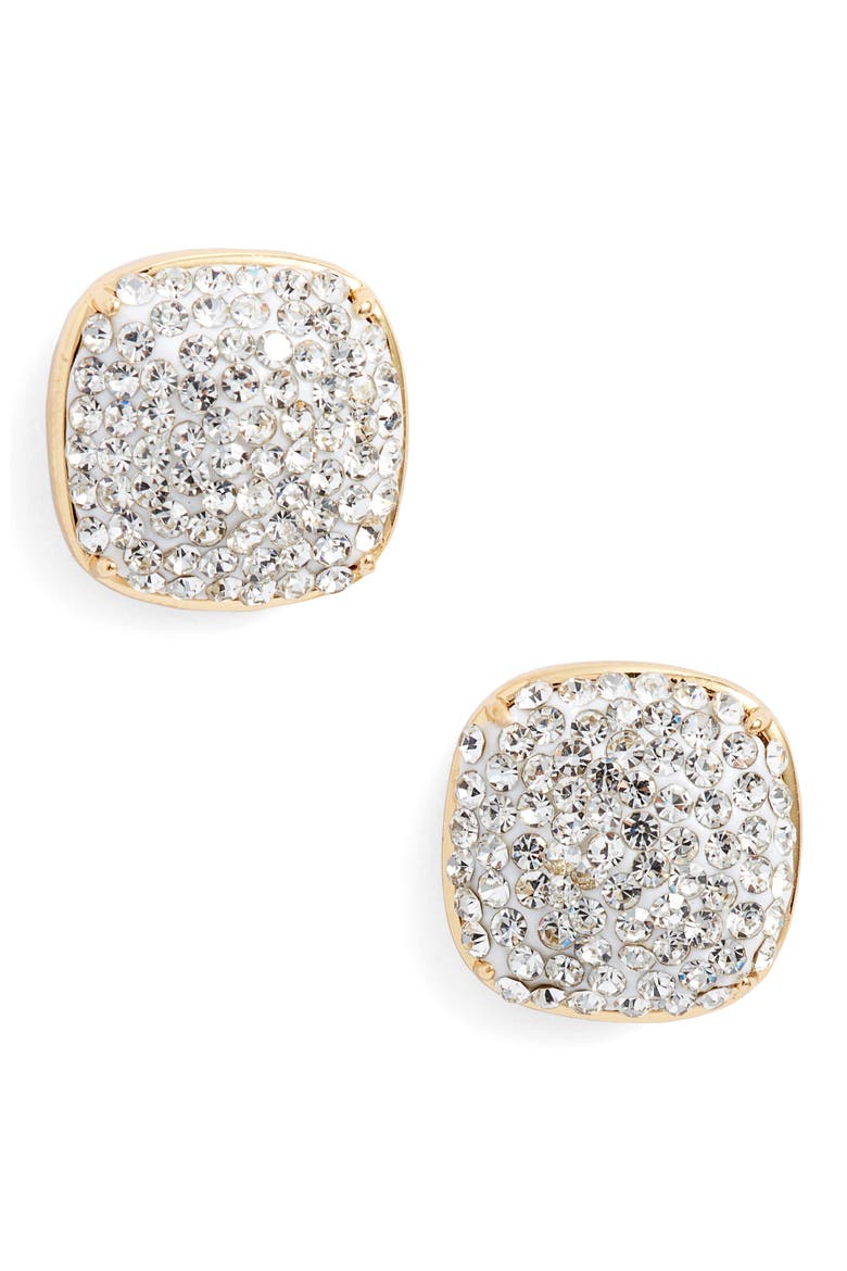 pavé small square stud earrings, Main, color, CLEAR