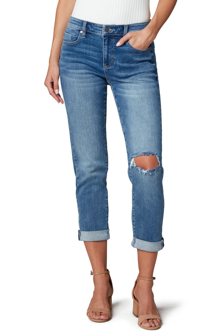 Ripped Cuffed High Waist Girlfriend Jeans, Main, color, ERIN