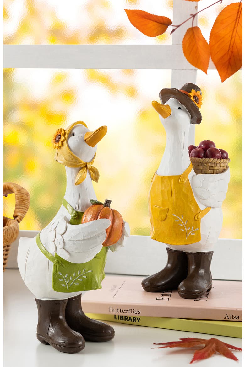 Set of 2 Fall Resin Geese Table Decor, Alternate, color, White