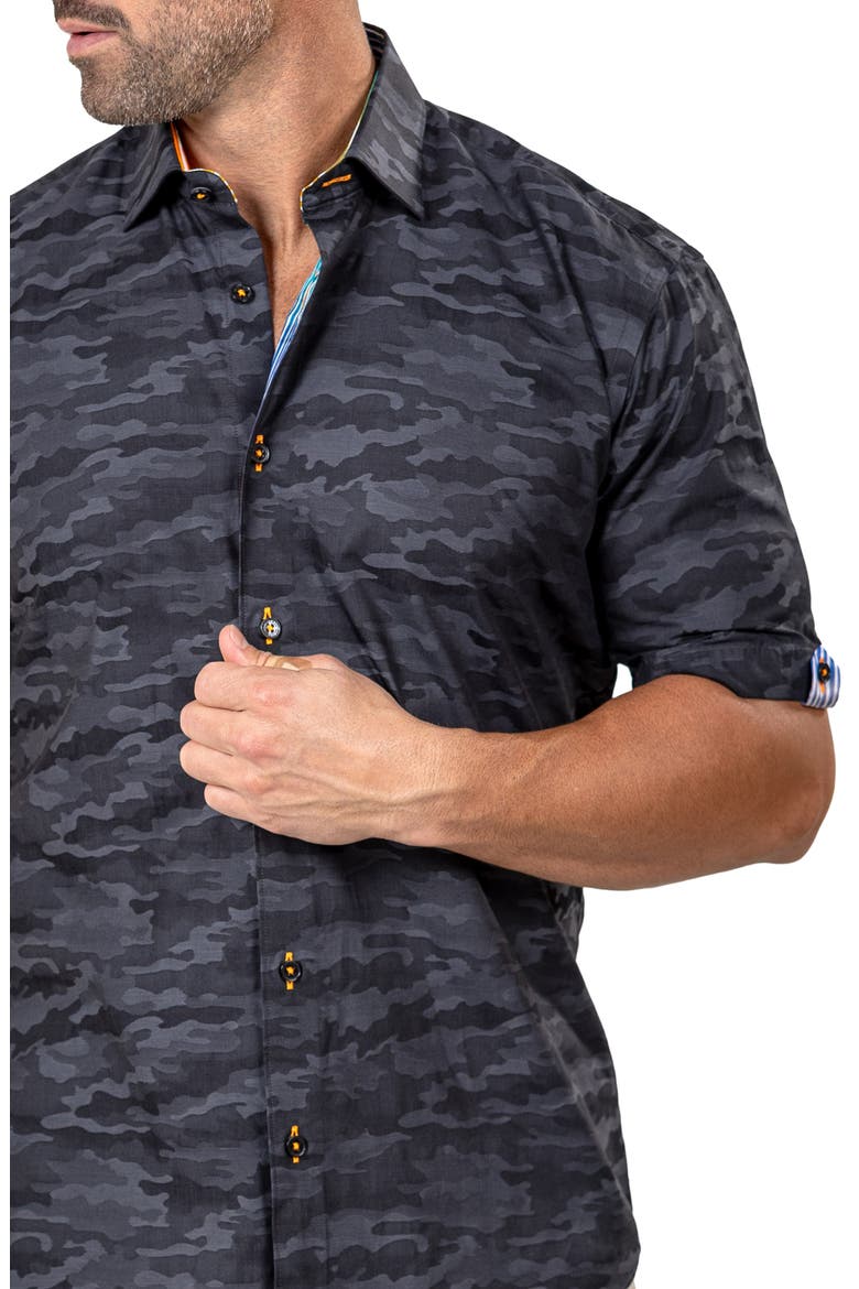 Galileo Marthy Short Sleeve Cotton Button-Up Shirt, Alternate, color, BLACK