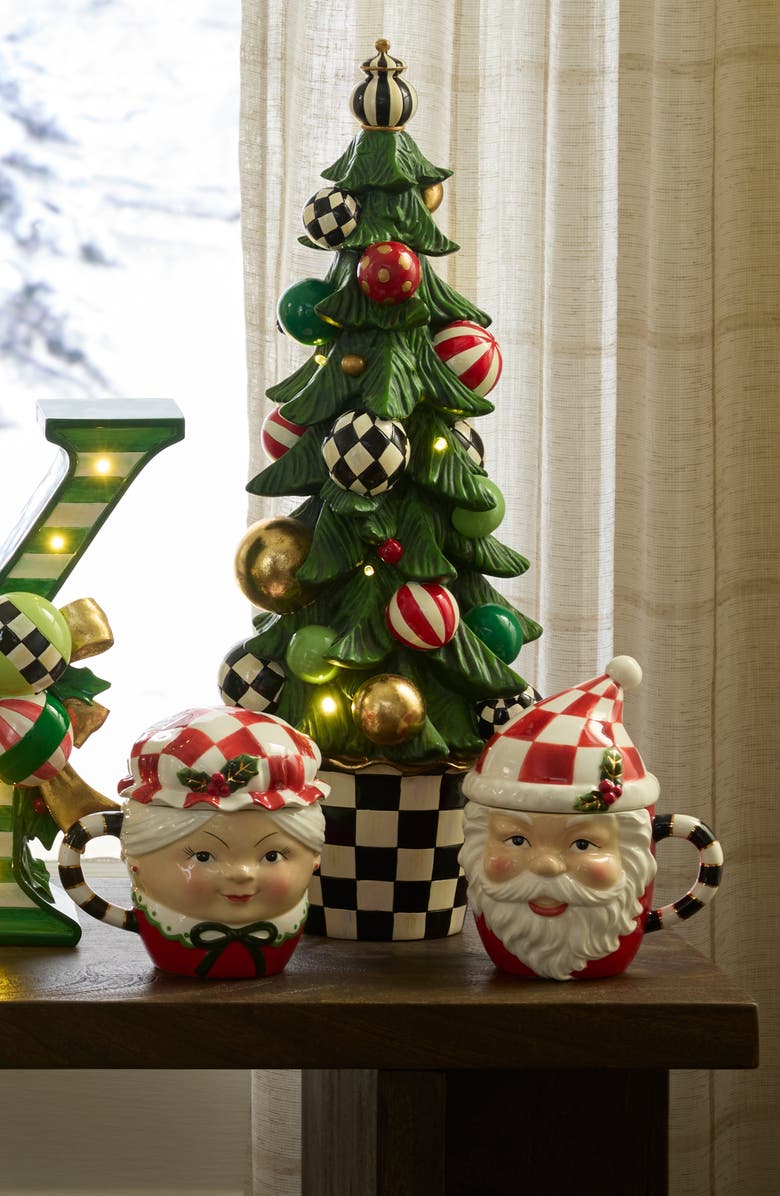 MACKENZIE CHILDS Check It Out Set of 2 Covered Mugs, Alternate, color, Red