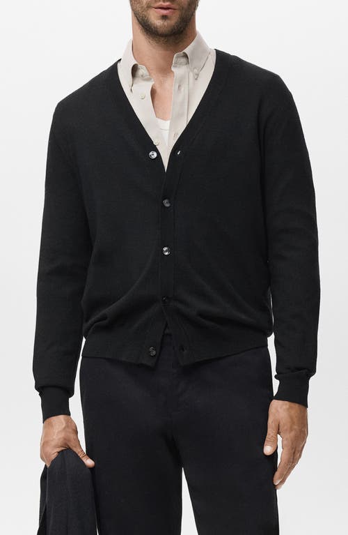 Mango Solid Wool Cardigan In Black